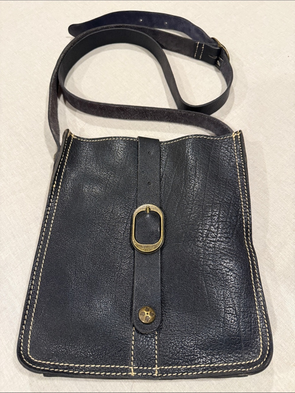 Patricia Nash Black Leather Crossbody with Brass Buckle